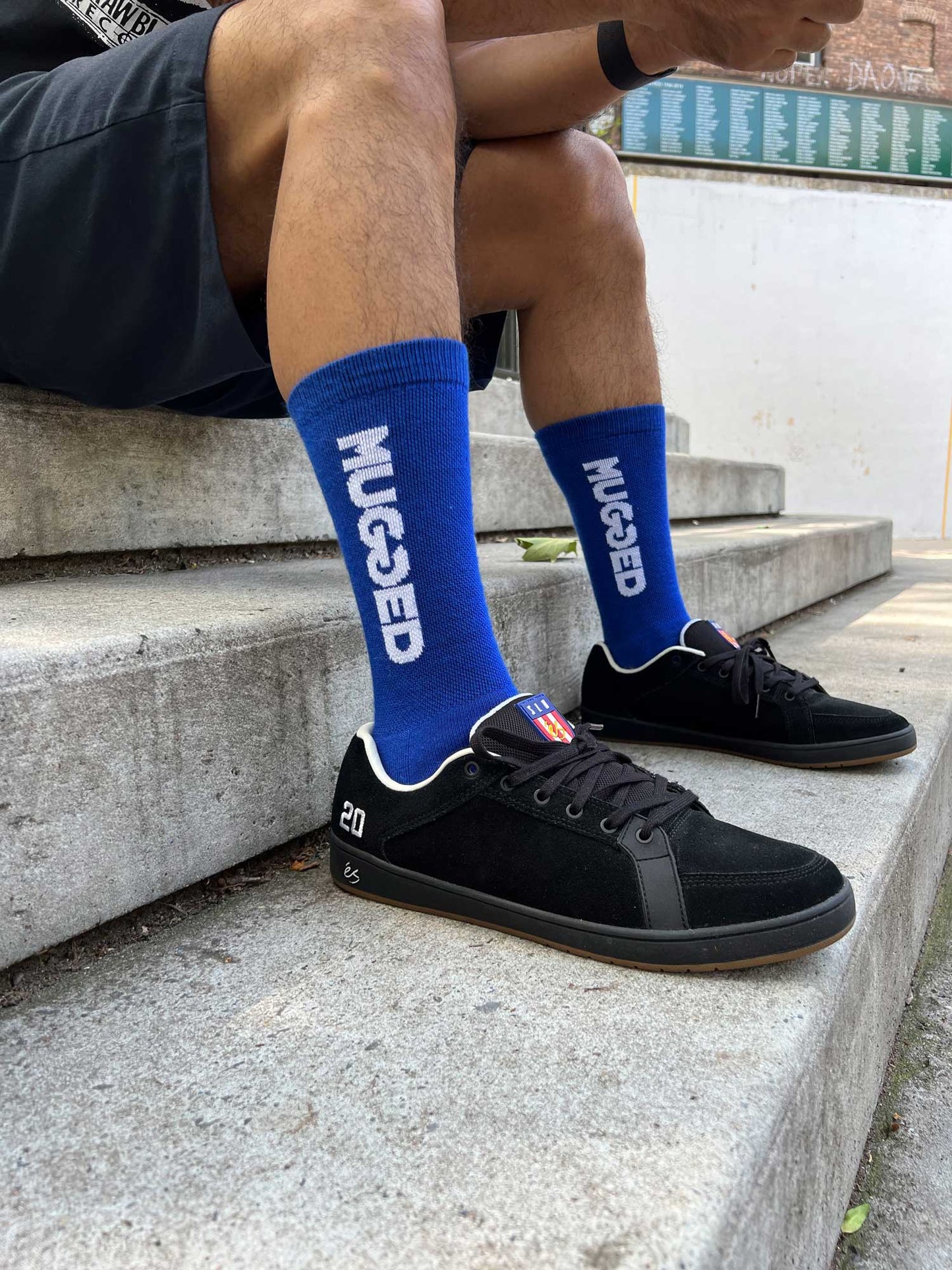 Mugged Blue Crew Socks