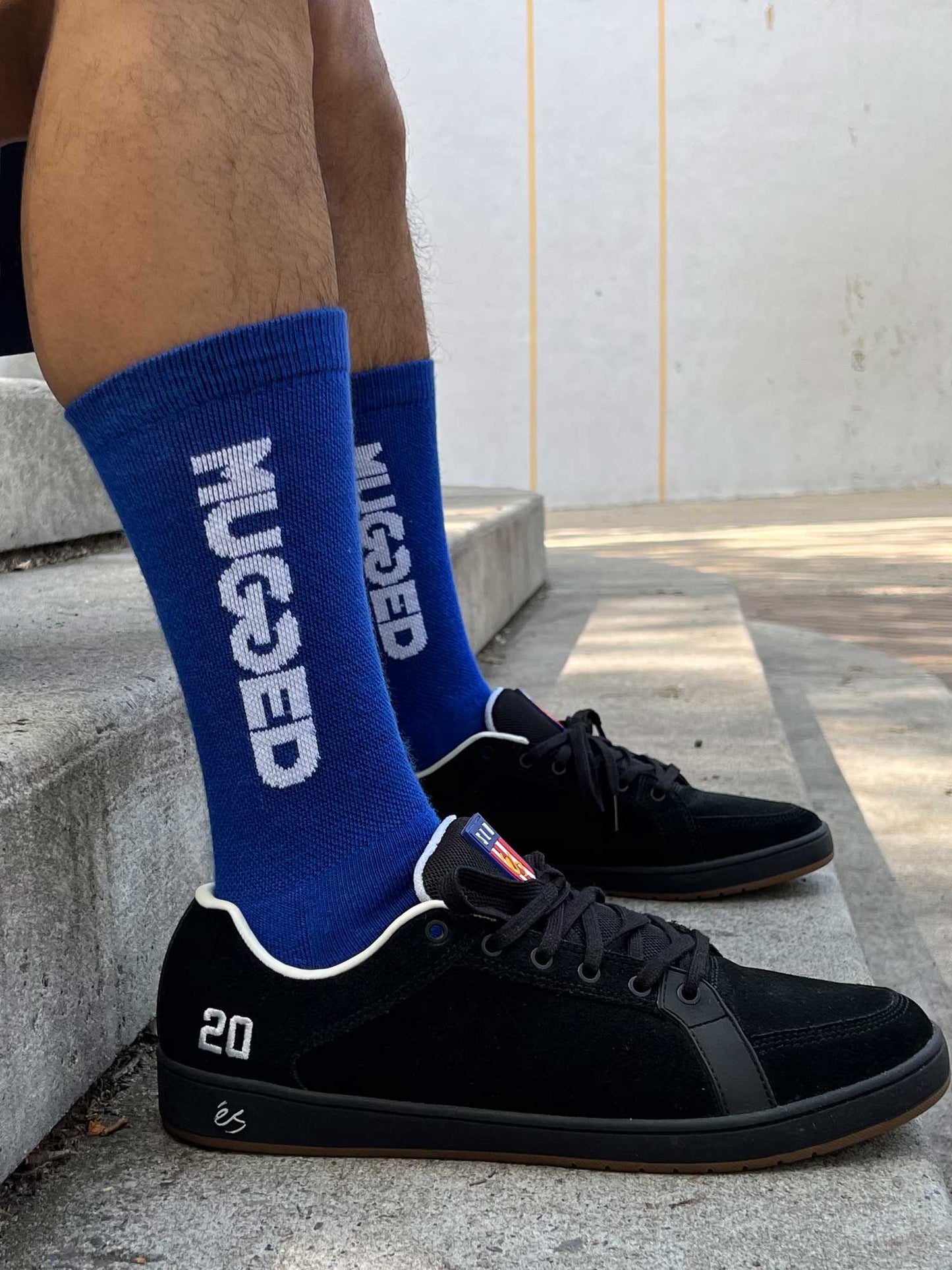 Mugged Blue Crew Socks