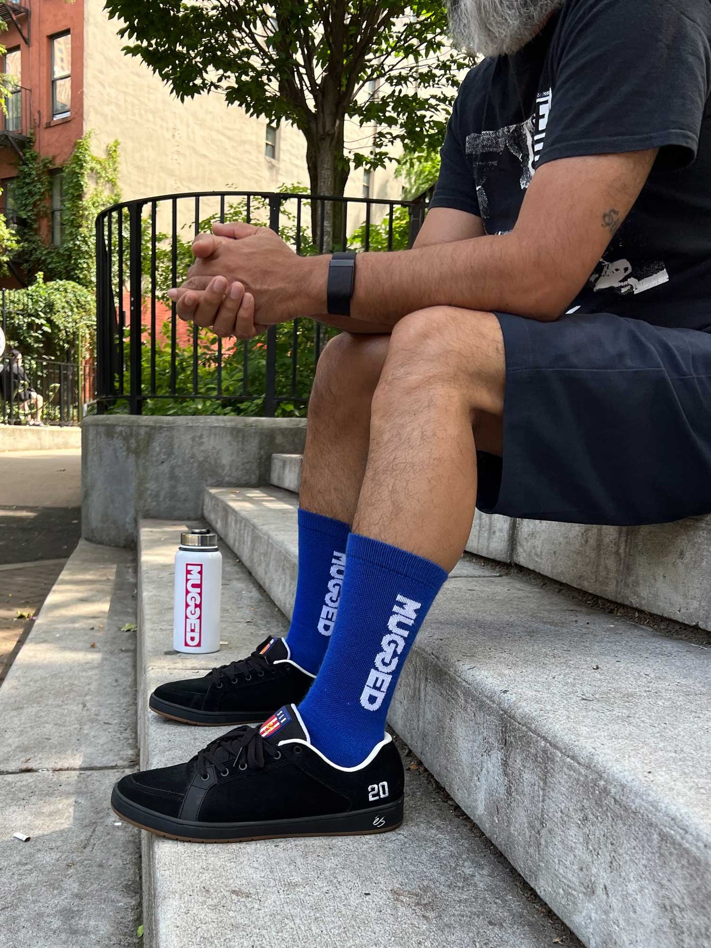 Mugged Blue Crew Socks