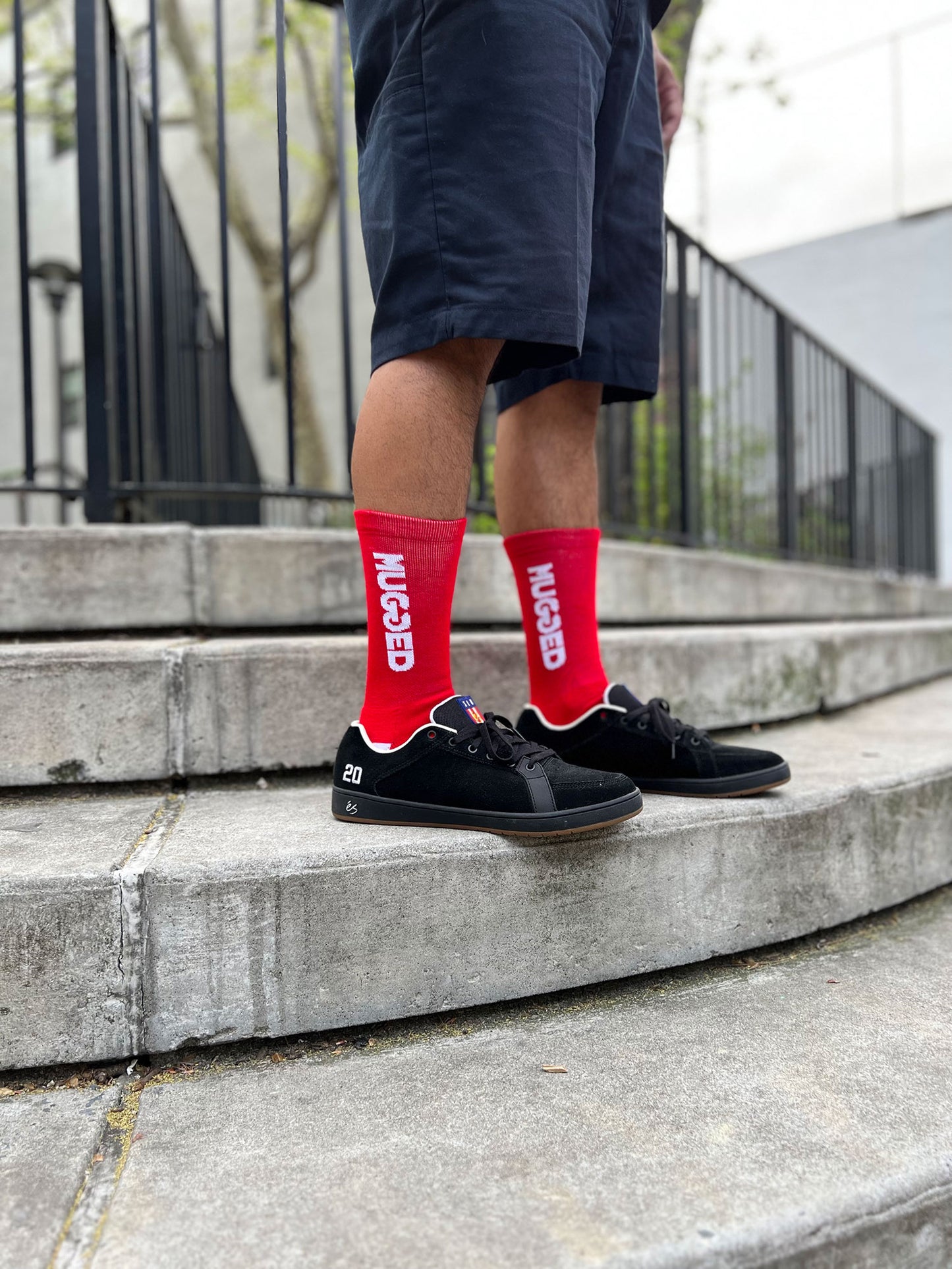 Mugged Red Crew Socks