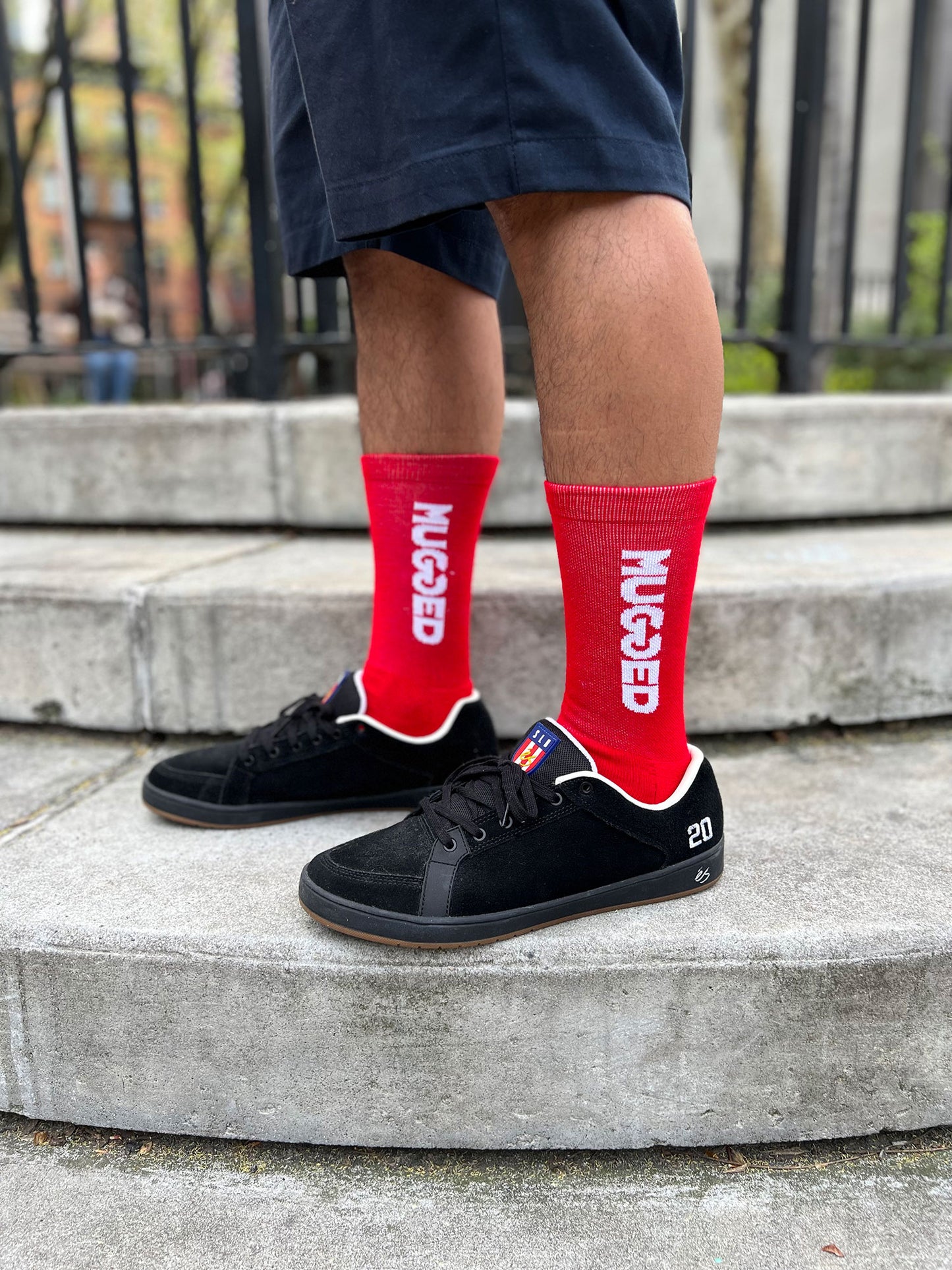 Mugged Red Crew Socks