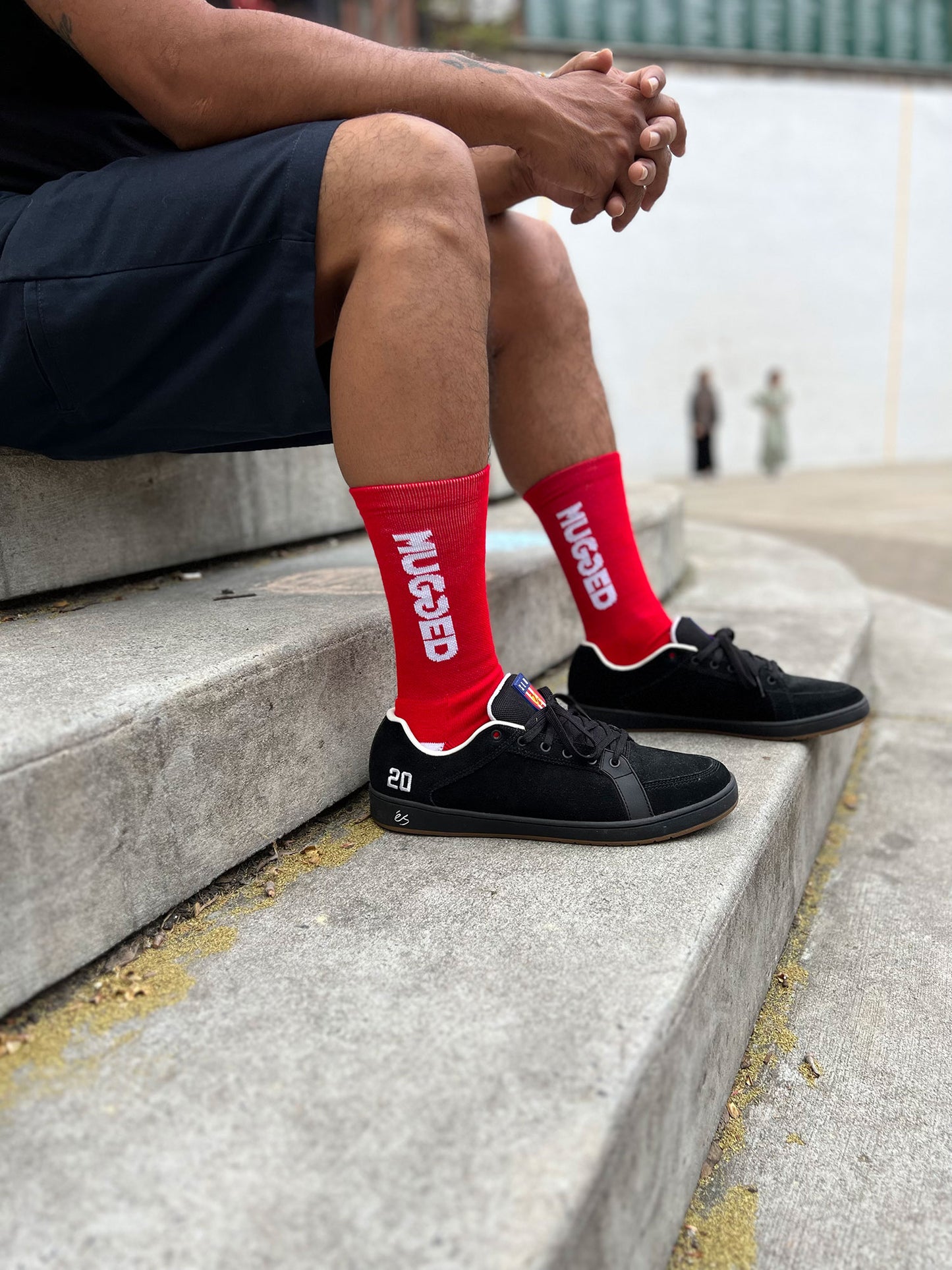 Mugged Red Crew Socks