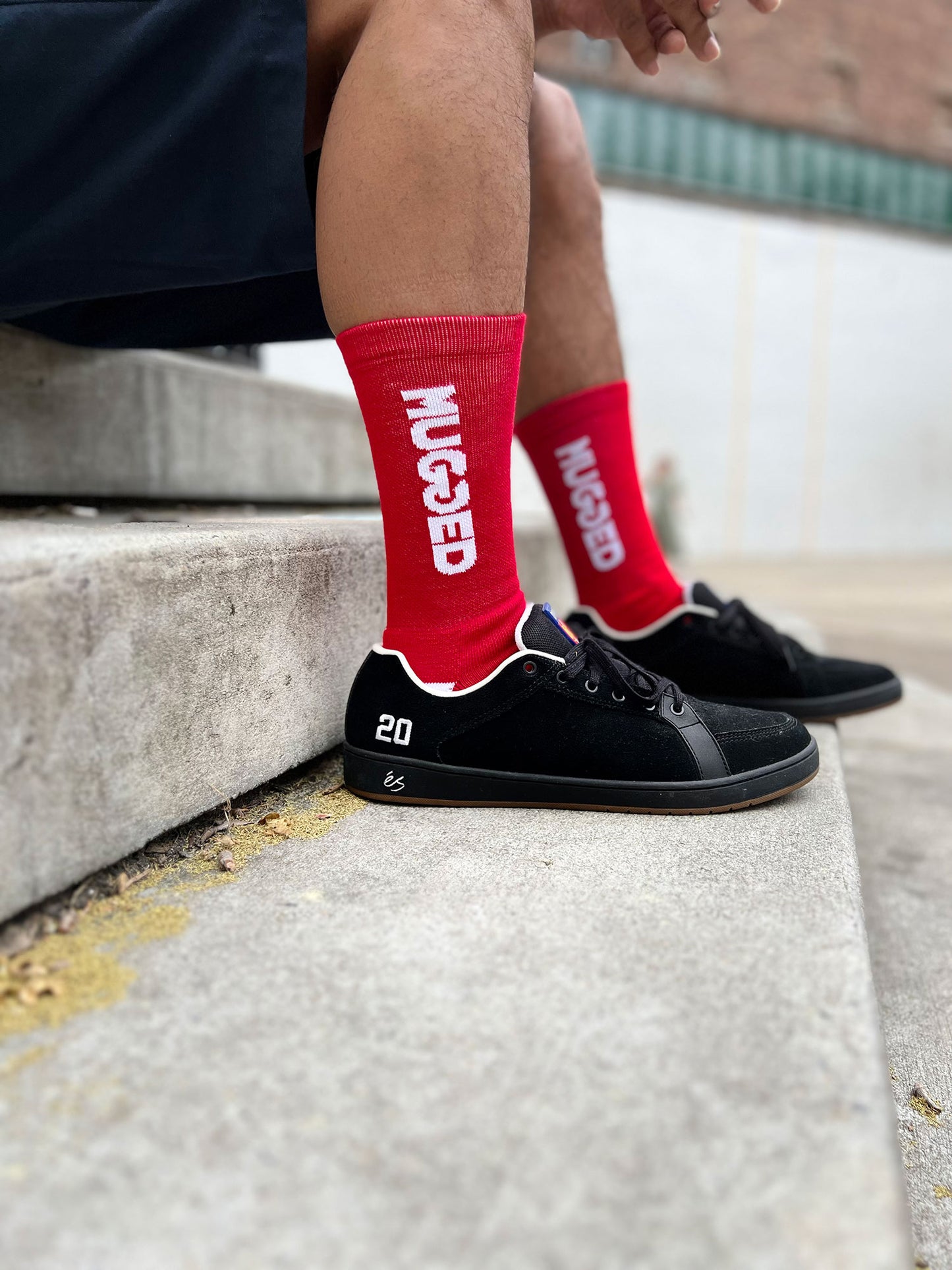 Mugged Red Crew Socks
