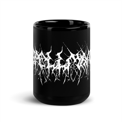 Custom Name Black Metal Coffee Mug in White Text