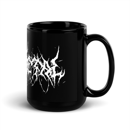 Custom Name Black Metal Coffee Mug in White Text